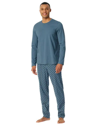 Schiesser Schiesser pyjama blauw geprint katoen
