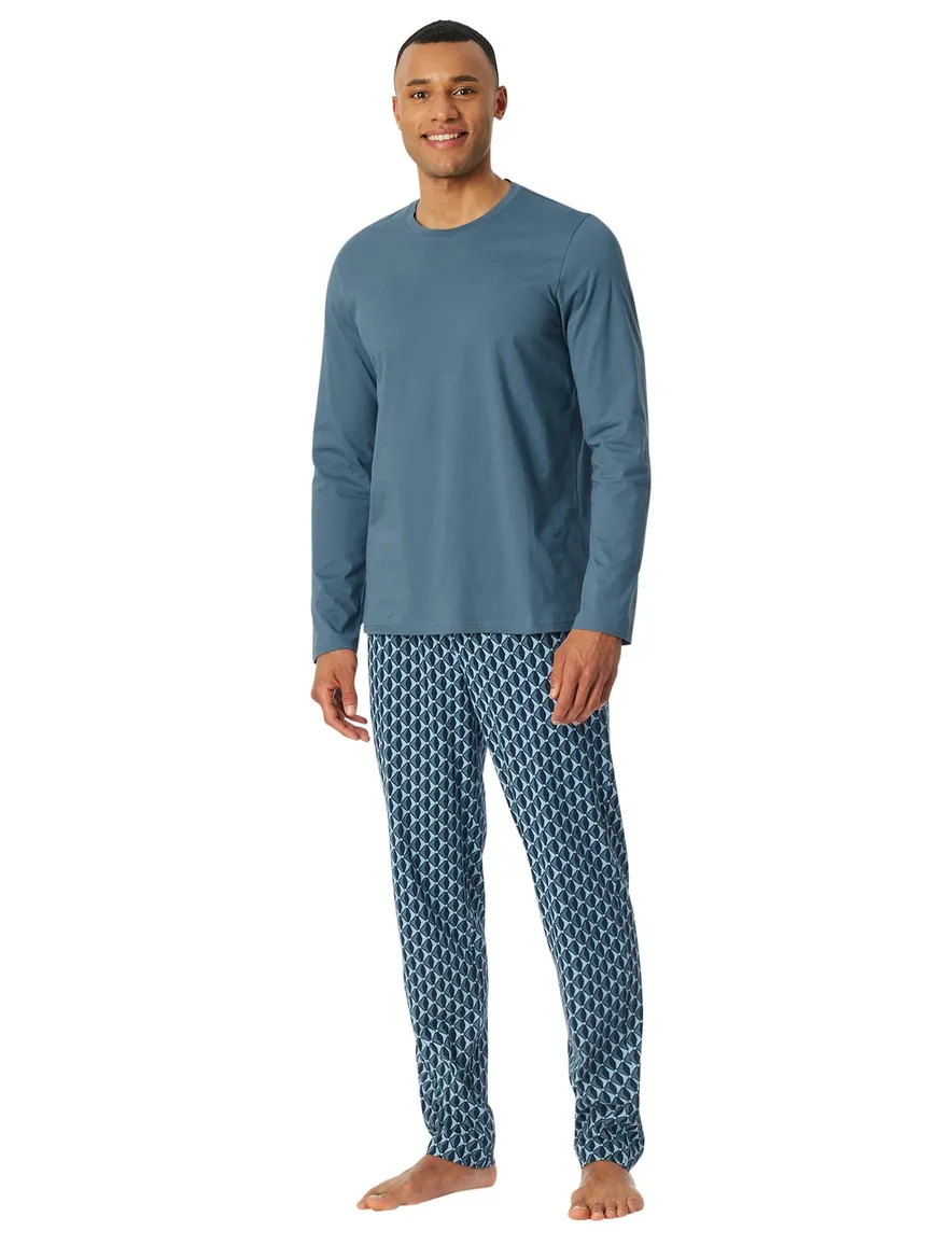 Schiesser pyjama blauw geprint katoen