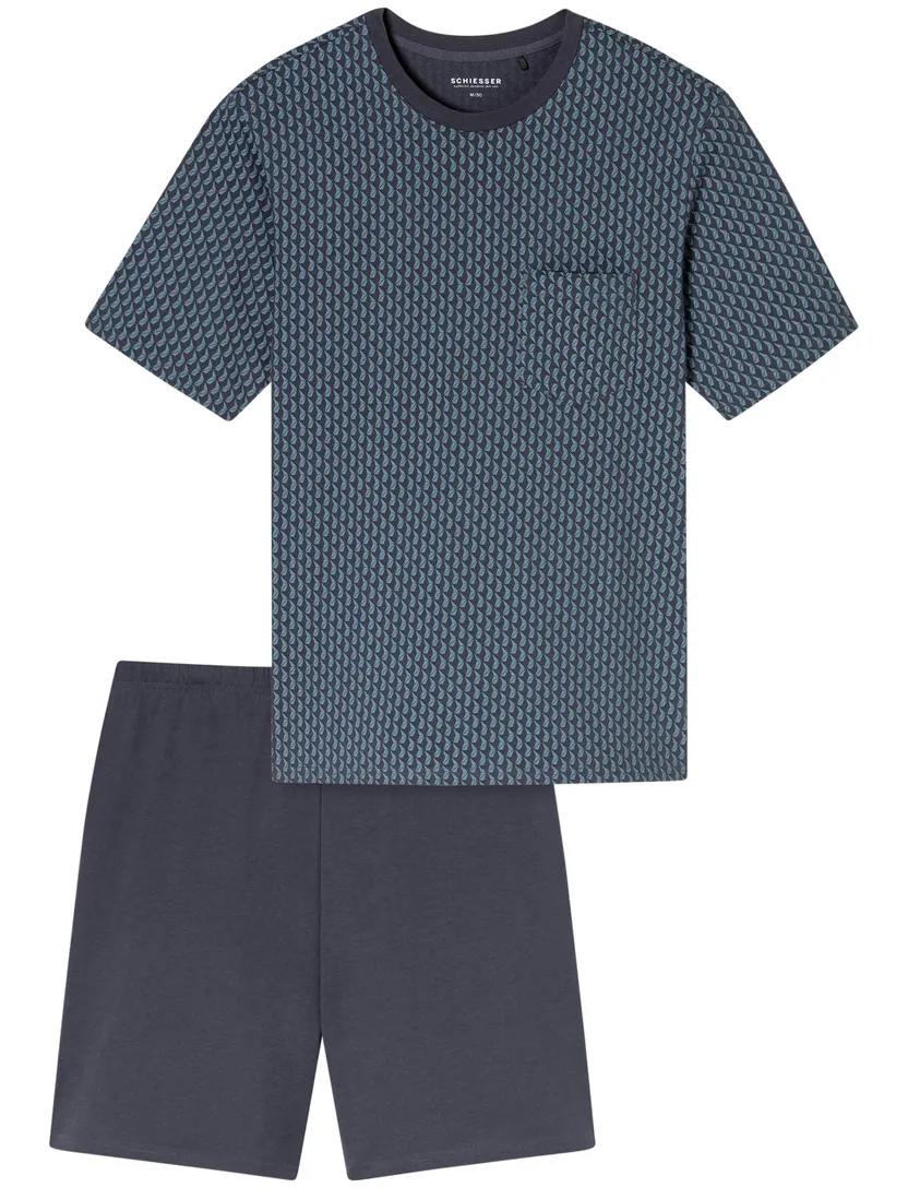 Schiesser shortama blauw-grijs geprint