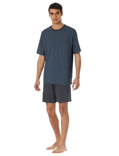 Schiesser Schiesser shortama blauw geprint katoen