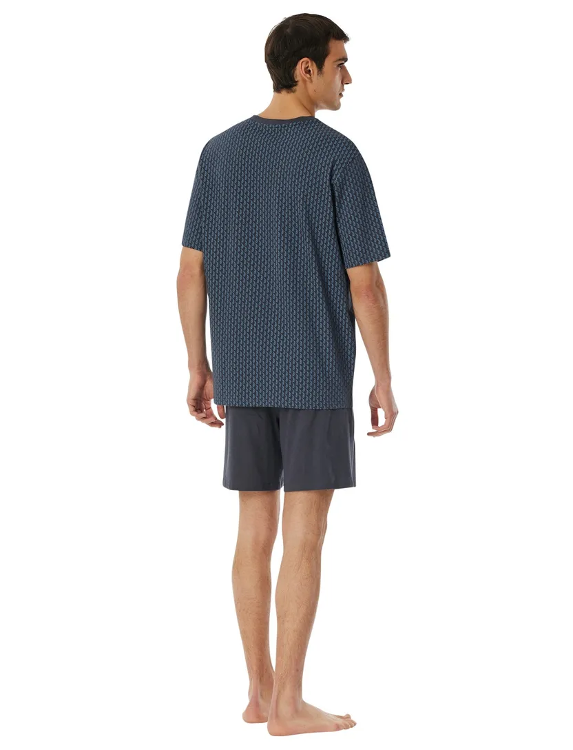 Schiesser shortama blauw-grijs geprint