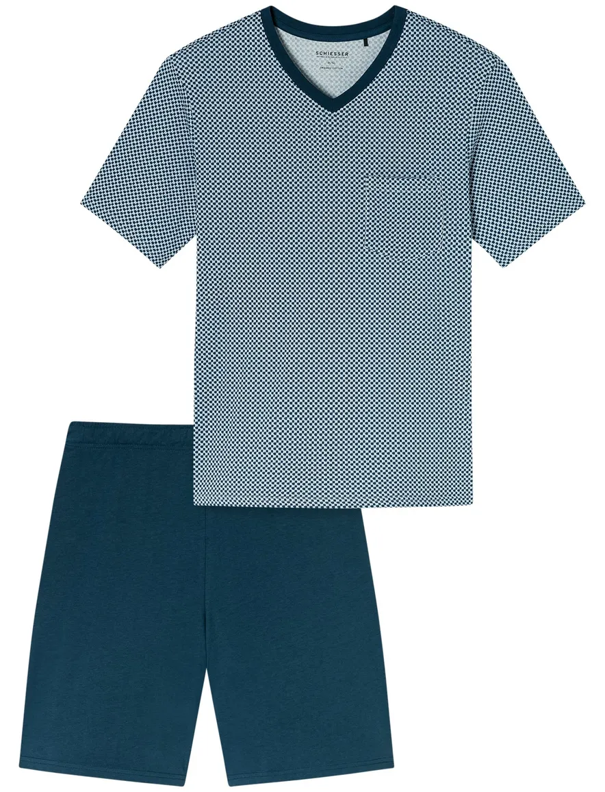 Schiesser shortama blauw geprint katoen