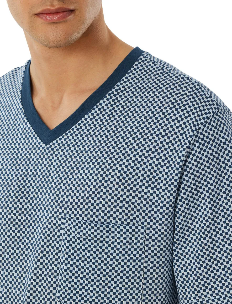 Schiesser shortama blauw geprint katoen