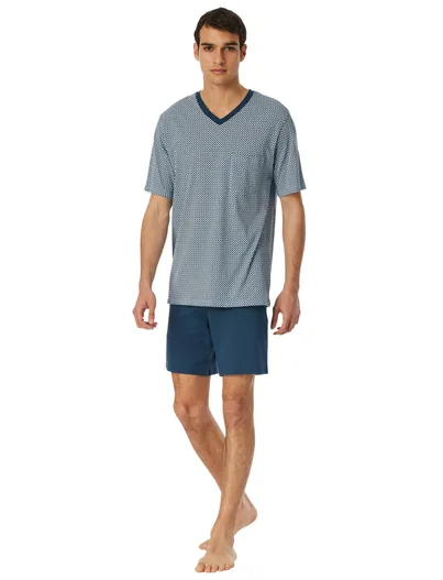Schiesser Schiesser shortama blauw geprint katoen