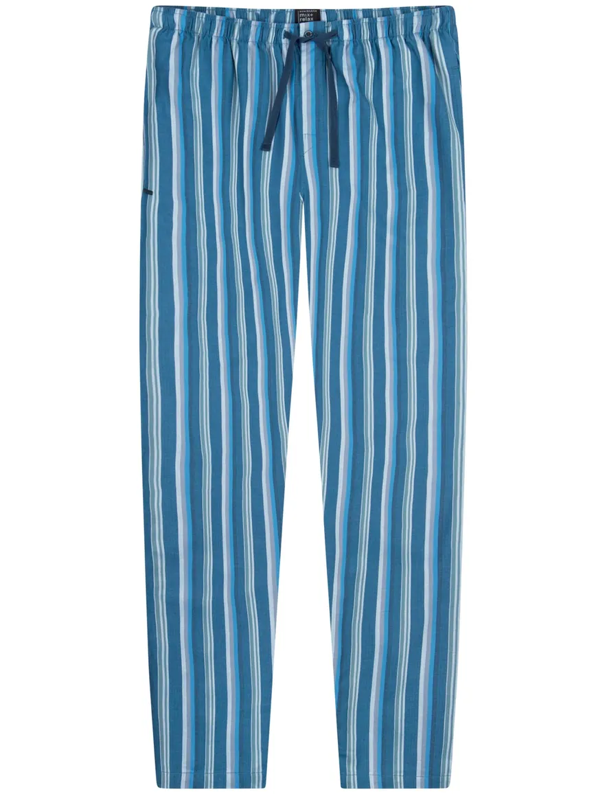 Schiesser pyjamabroek blauw gestreept katoen
