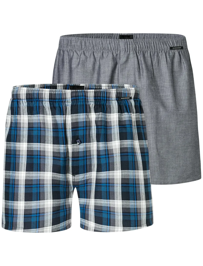 Schiesser boxershorts 2-pack blauw katoen