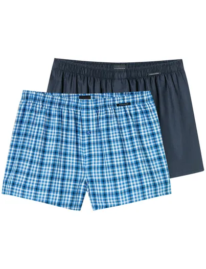 Schiesser Schiesser boxershorts 2-pack blauw-navy geruit