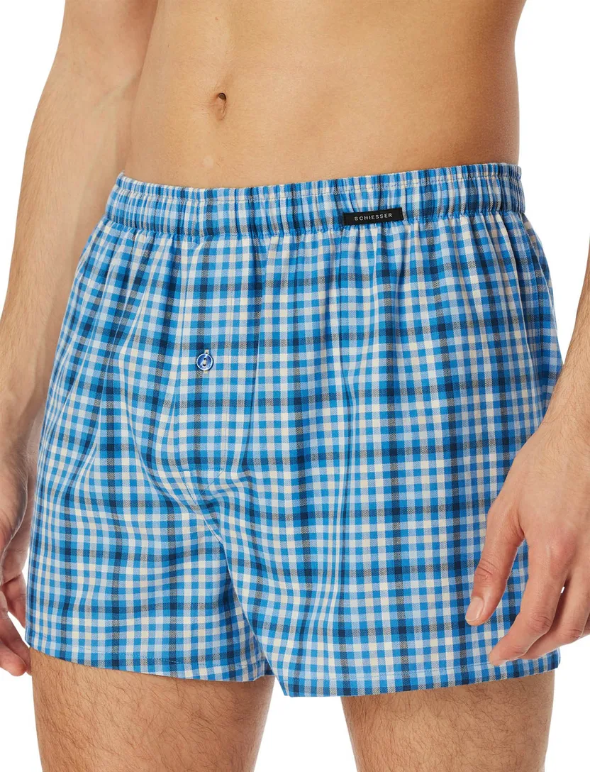Schiesser boxershorts 2-pack blauw-navy geruit