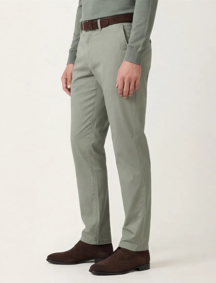 Eurex pantalon groen effen normale fit katoen