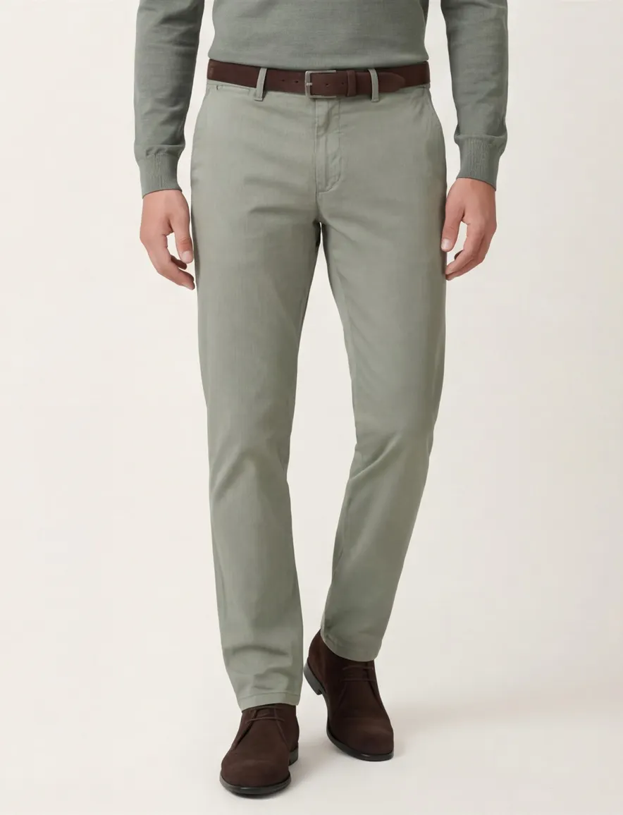 Eurex pantalon groen effen normale fit katoen
