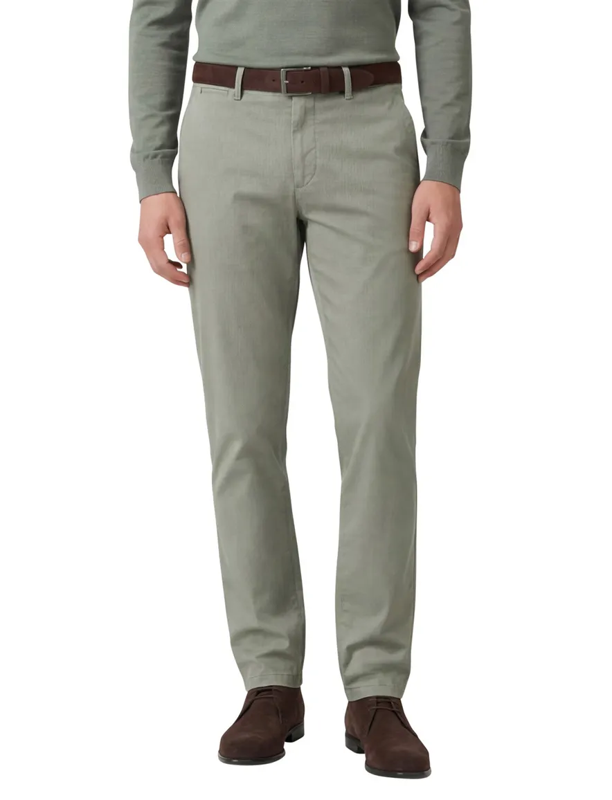 Eurex pantalon groen effen normale fit katoen