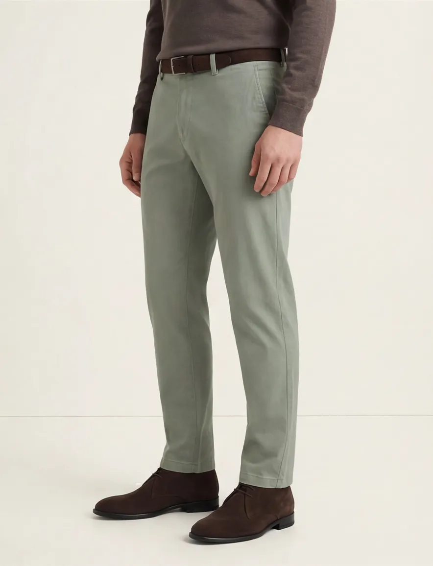 Eurex pantalon groen effen katoen normale fit