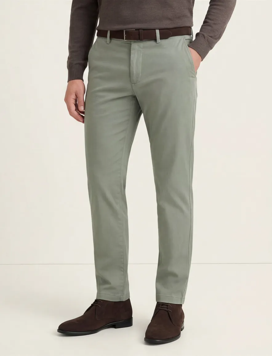 Eurex pantalon groen effen katoen normale fit