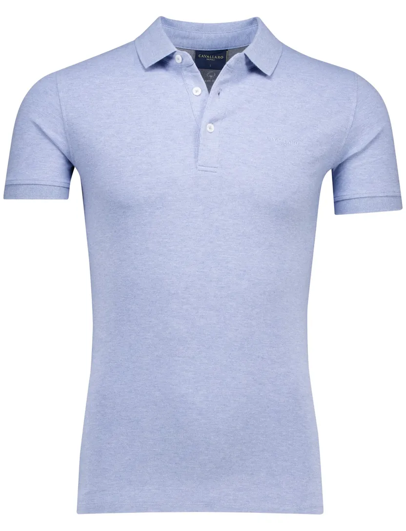 katoenen Cavallaro polo lichtblauw gemeleerd slim fit