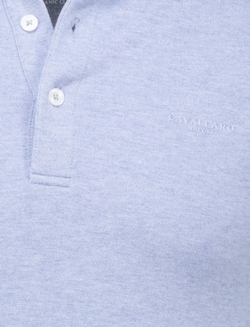 katoenen Cavallaro polo lichtblauw gemeleerd slim fit