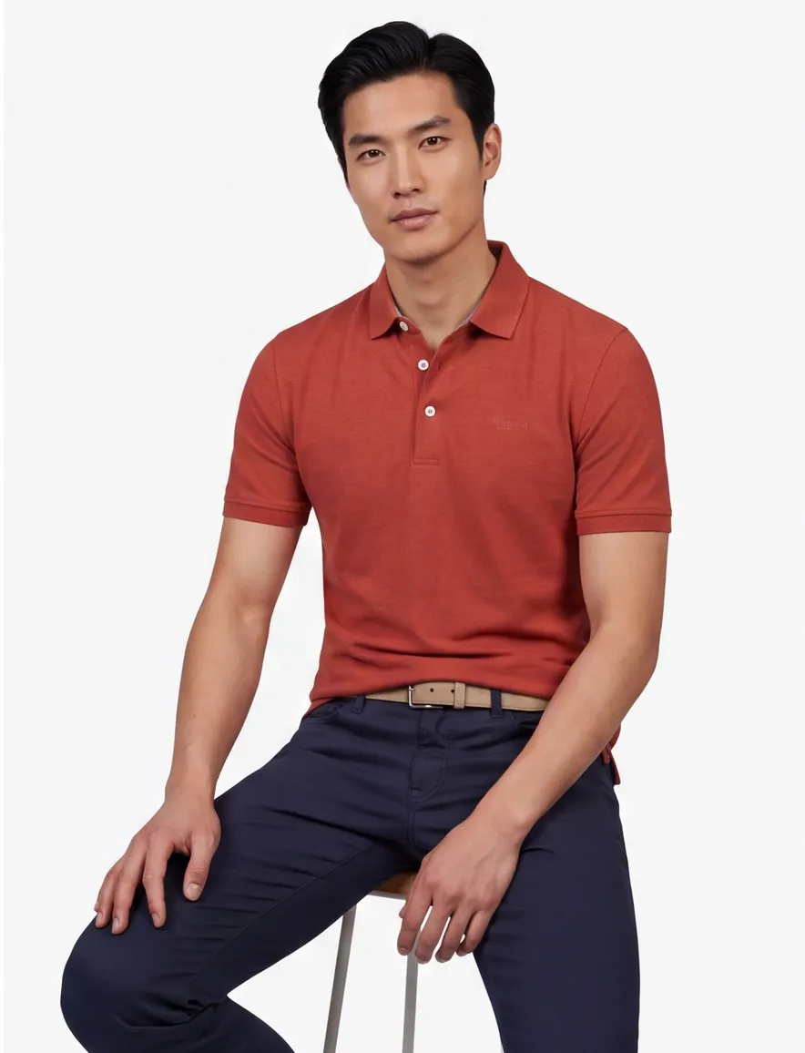 Cavallaro Bavone Melange polo oranje 3-knoops