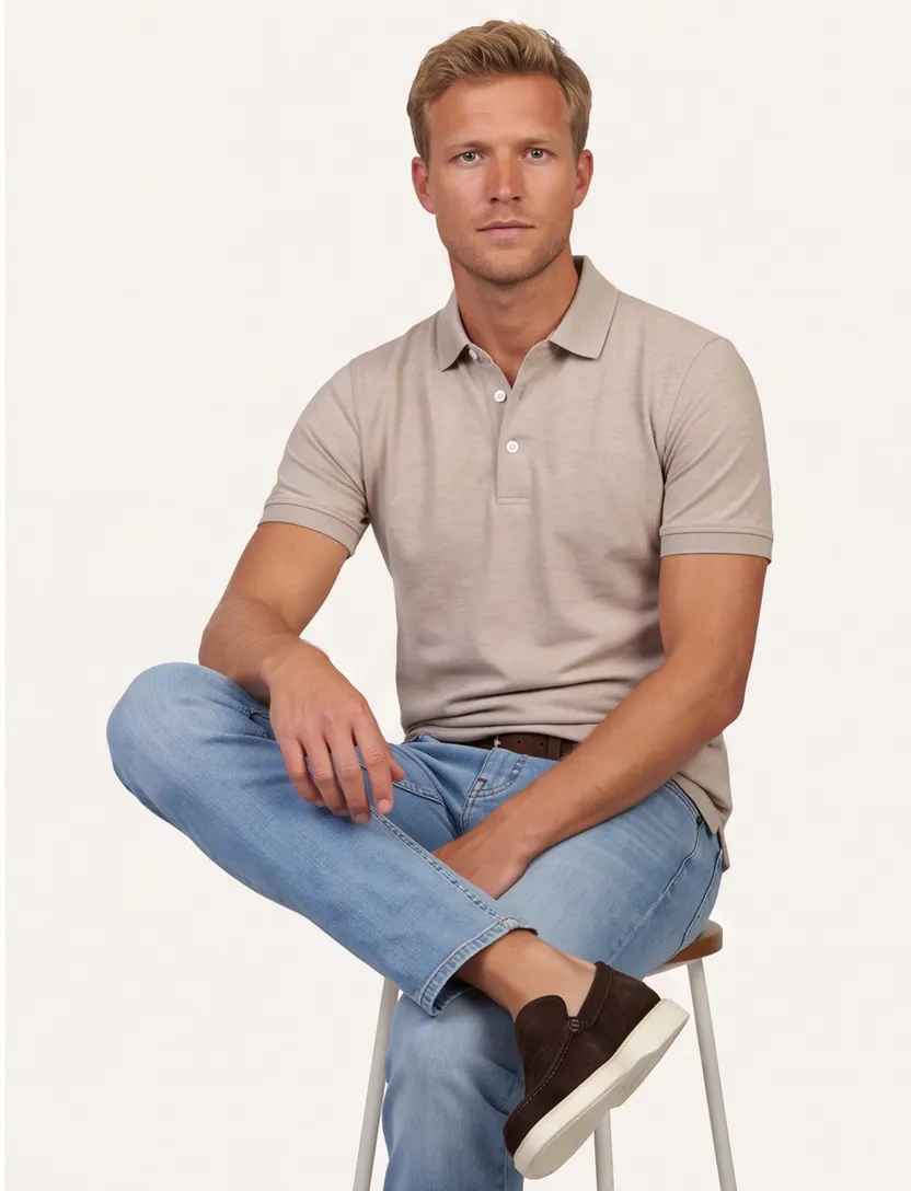 poloshirt Cavallaro bruin gemeleerd katoen