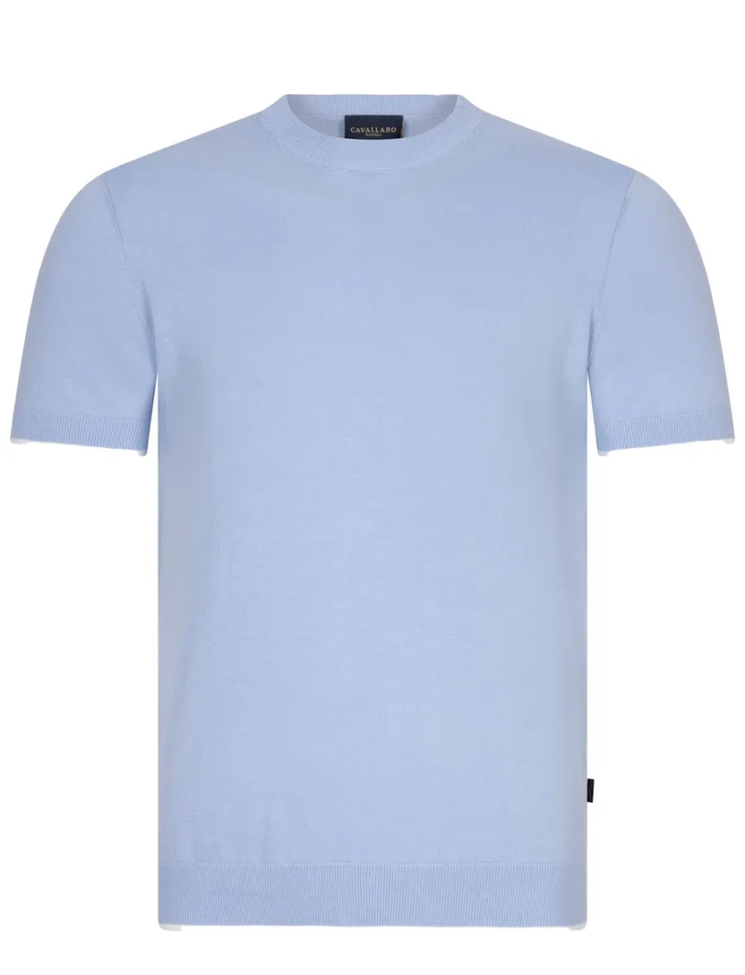 katoenen Asolo t-shirt Cavallaro effen lichtblauw slim fit