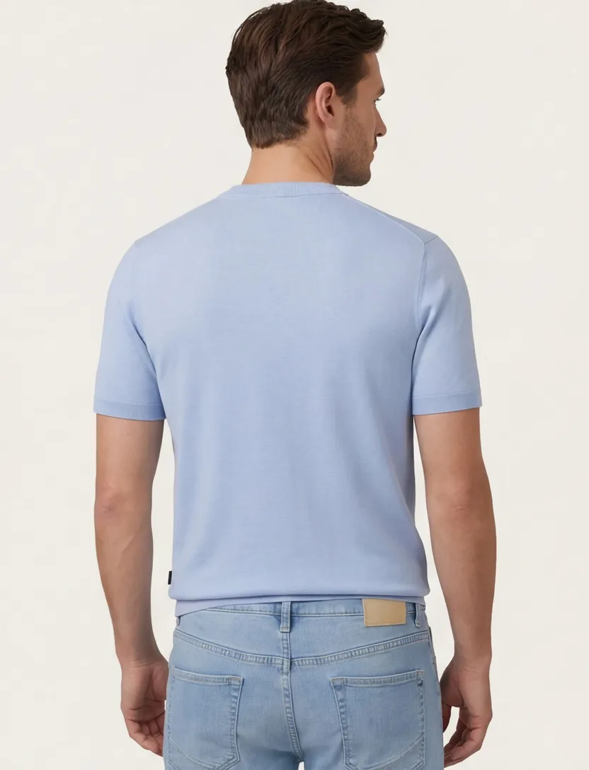 katoenen Asolo t-shirt Cavallaro effen lichtblauw slim fit
