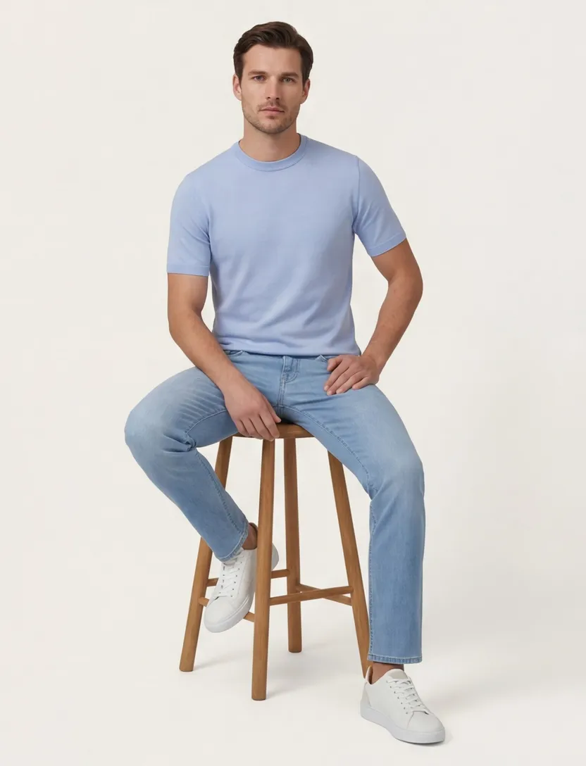 katoenen Asolo t-shirt Cavallaro effen lichtblauw slim fit