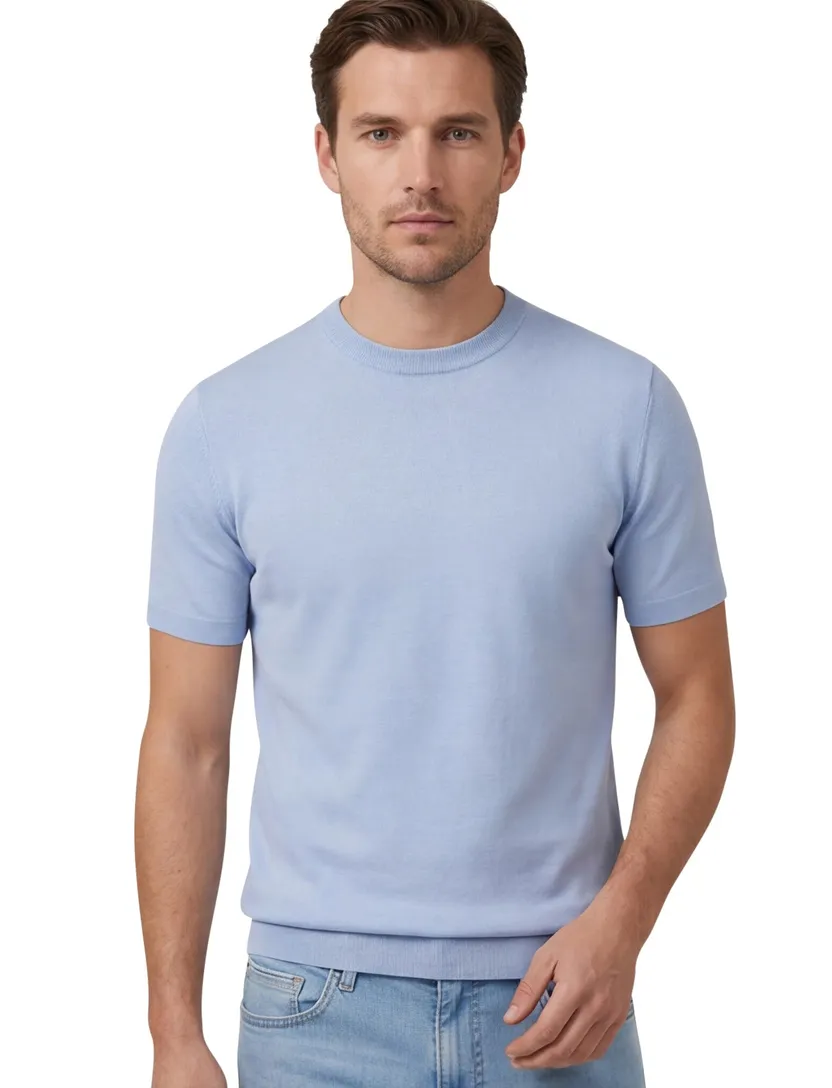 katoenen Asolo t-shirt Cavallaro effen lichtblauw slim fit
