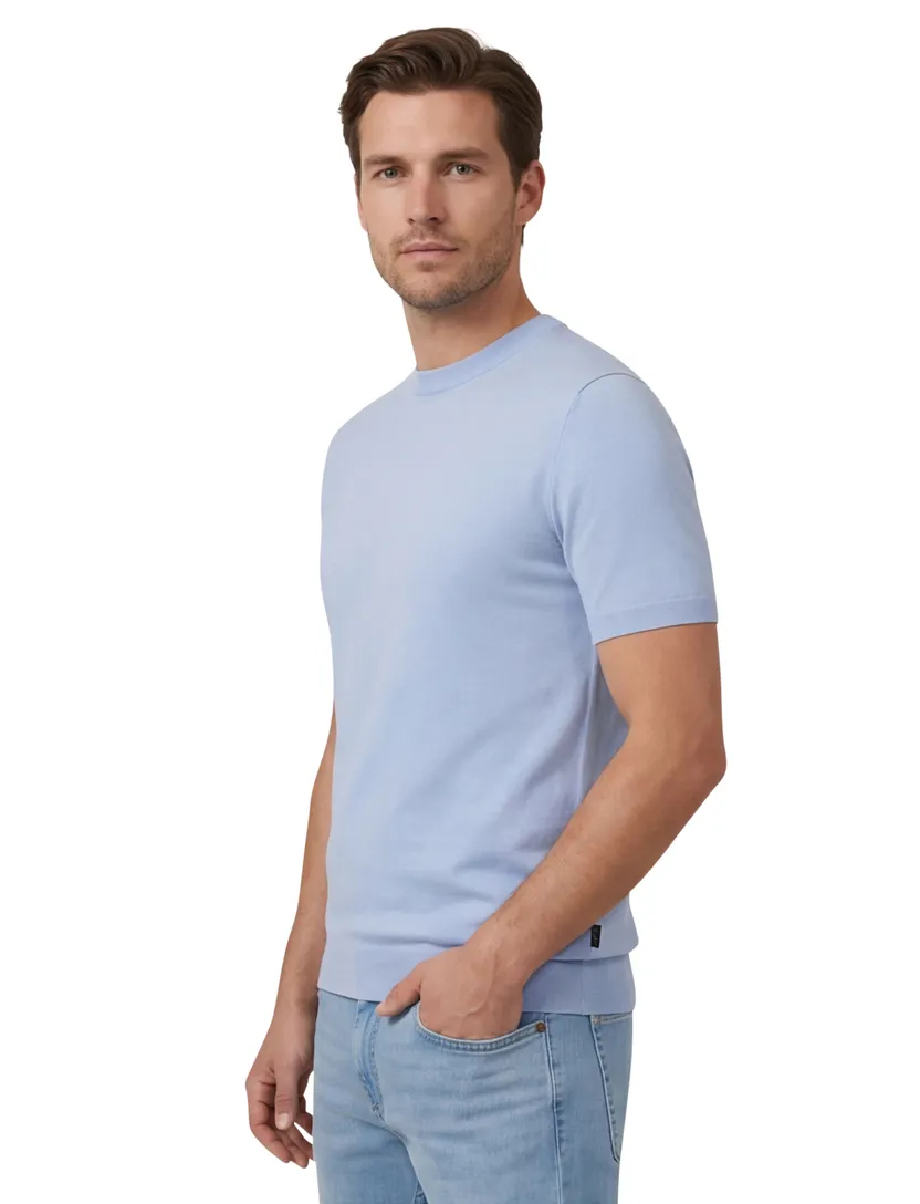 katoenen Asolo t-shirt Cavallaro effen lichtblauw slim fit