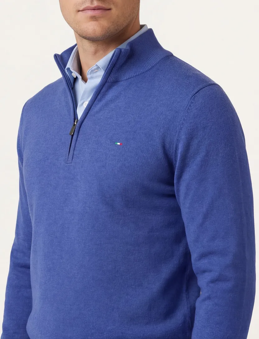 Portofino Hince regular fit half zip trui blauw katoen