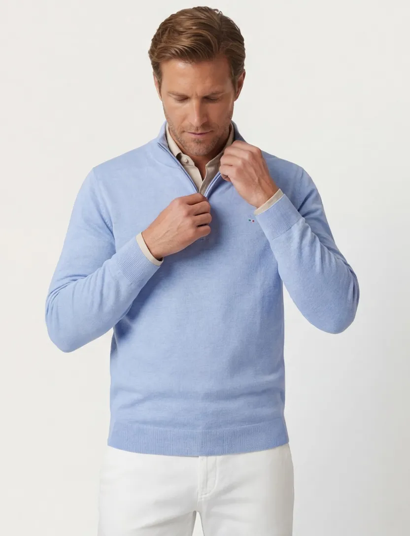 Portofino Hince regular fit half zip trui lichtblauw gemêleerd