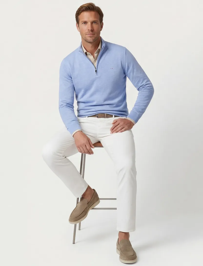 Portofino Hince regular fit half zip trui lichtblauw gemêleerd