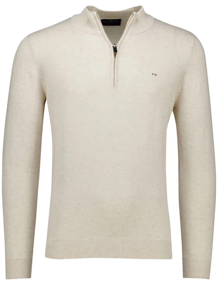 Portofino Hince regular fit half zip trui creme met boord