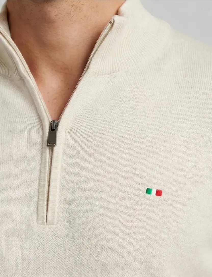 Portofino Hince regular fit half zip trui creme met boord