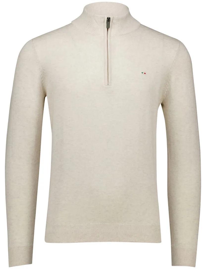 Portofino Hince regular fit half zip trui creme met boord