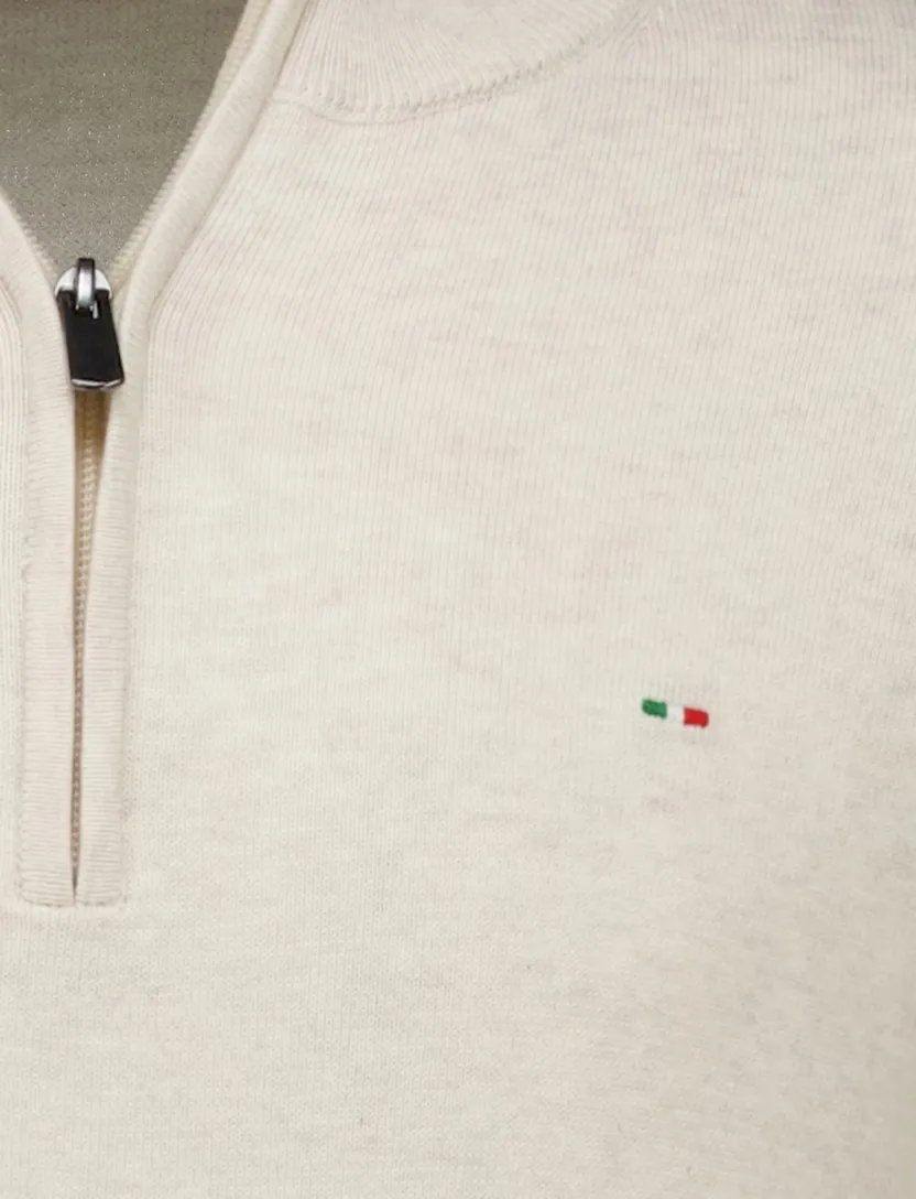 Portofino Hince regular fit half zip trui creme met boord