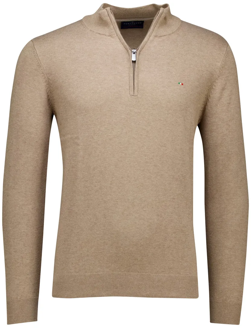 Portofino Hince regular fit half zip trui camel katoen