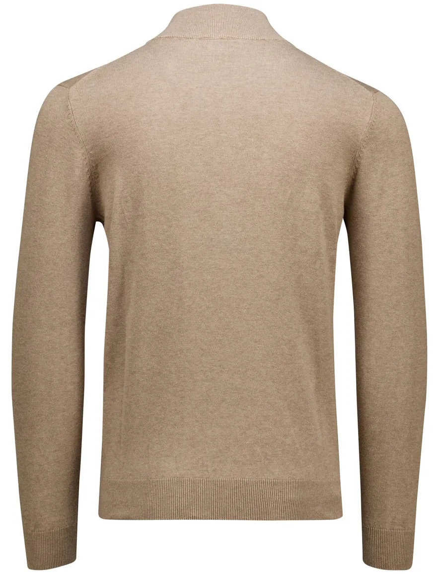 Portofino Hince regular fit half zip trui camel gemêleerd