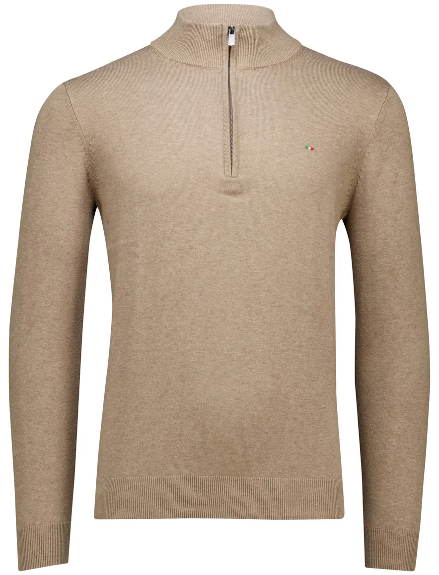 Portofino Hince regular fit half zip trui camel gemêleerd