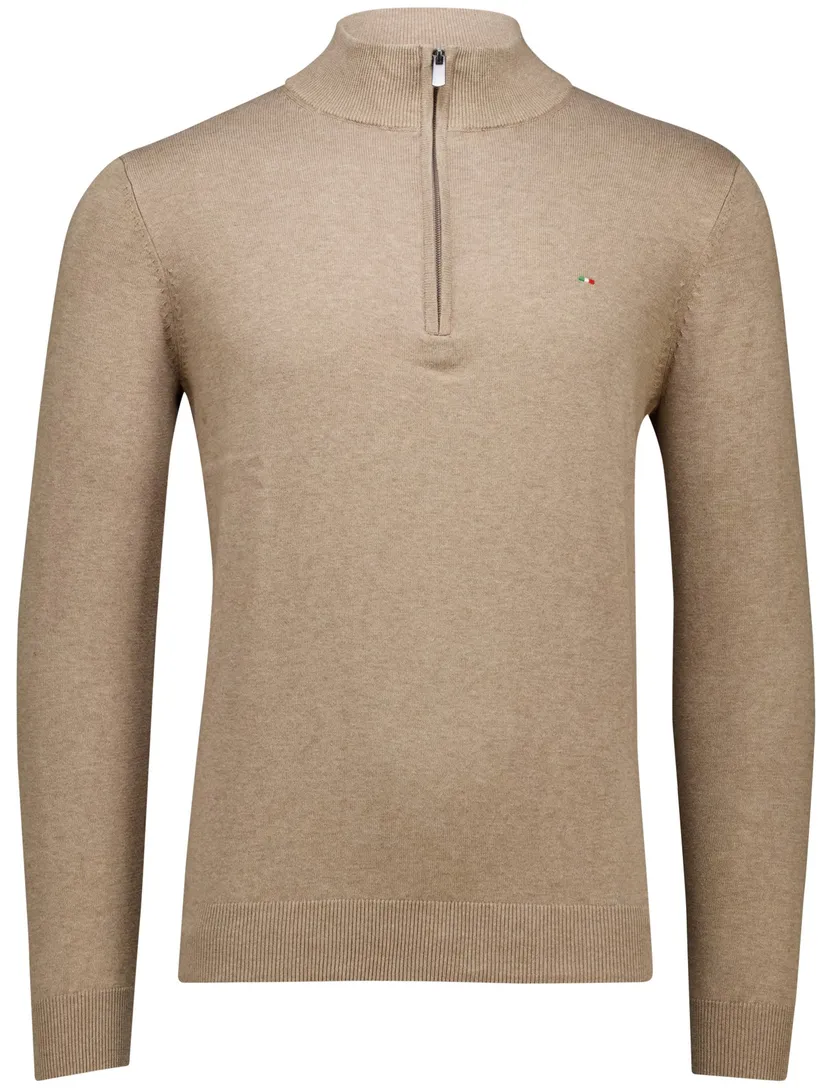 Portofino Hince regular fit half zip trui camel katoen