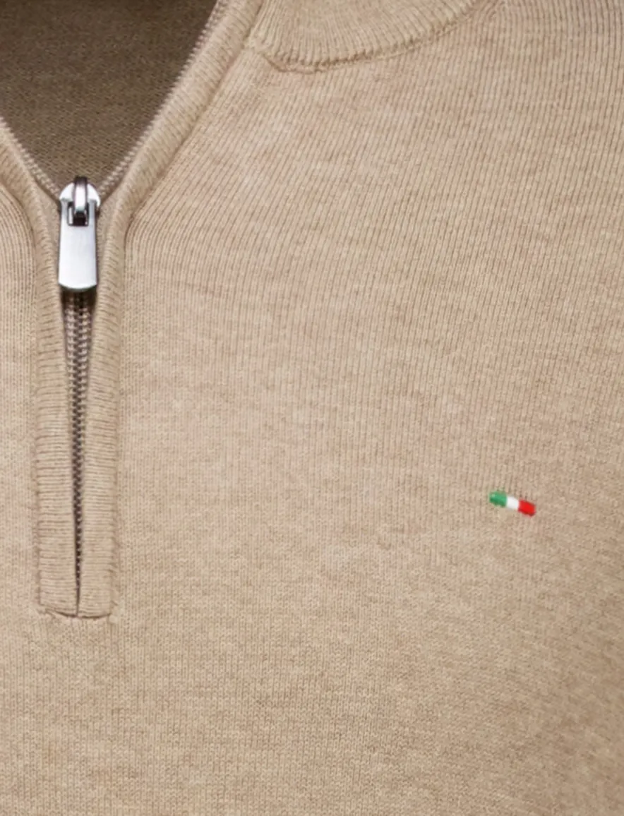 Portofino Hince regular fit half zip trui camel gemêleerd