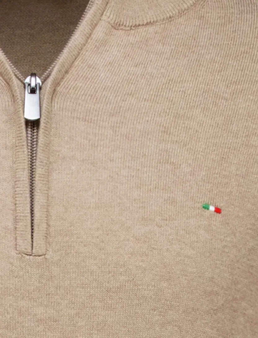 Portofino Hince regular fit half zip trui camel katoen