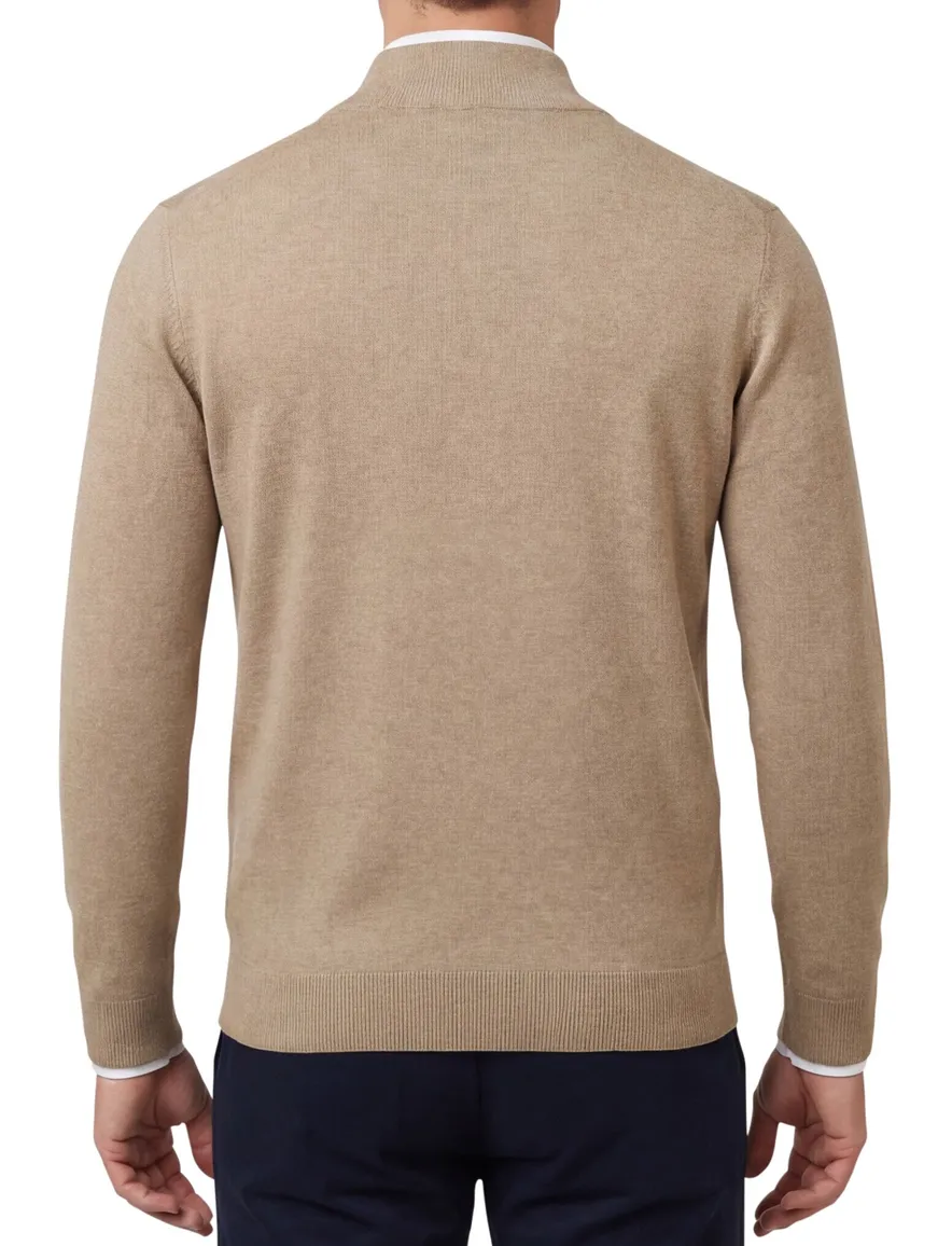 Portofino Hince regular fit half zip trui camel gemêleerd