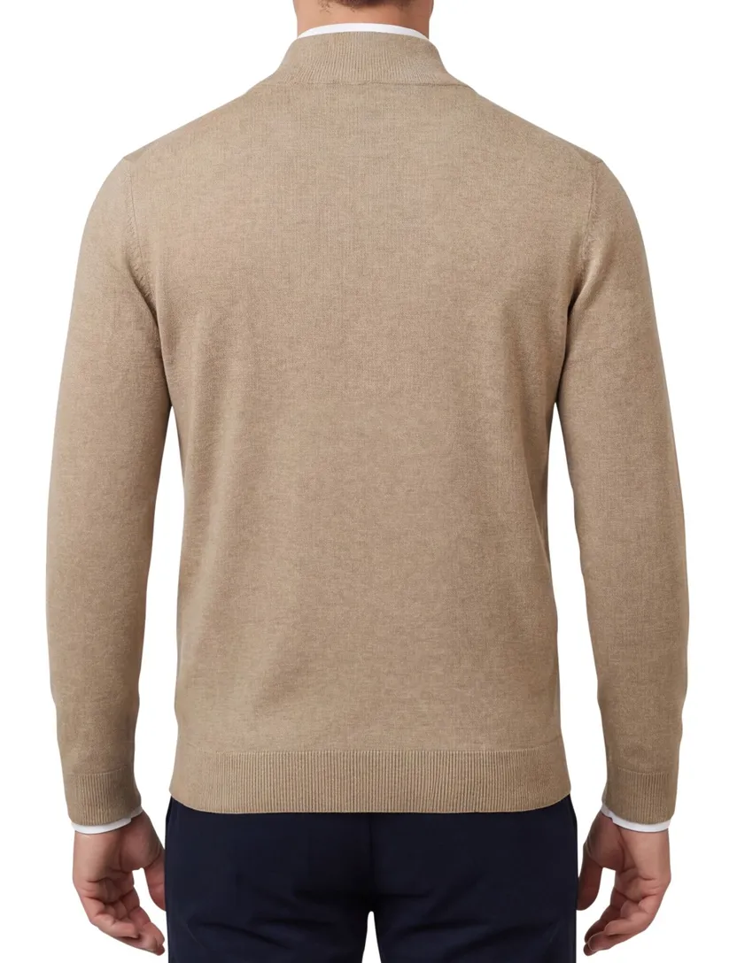Portofino Hince regular fit half zip trui camel katoen