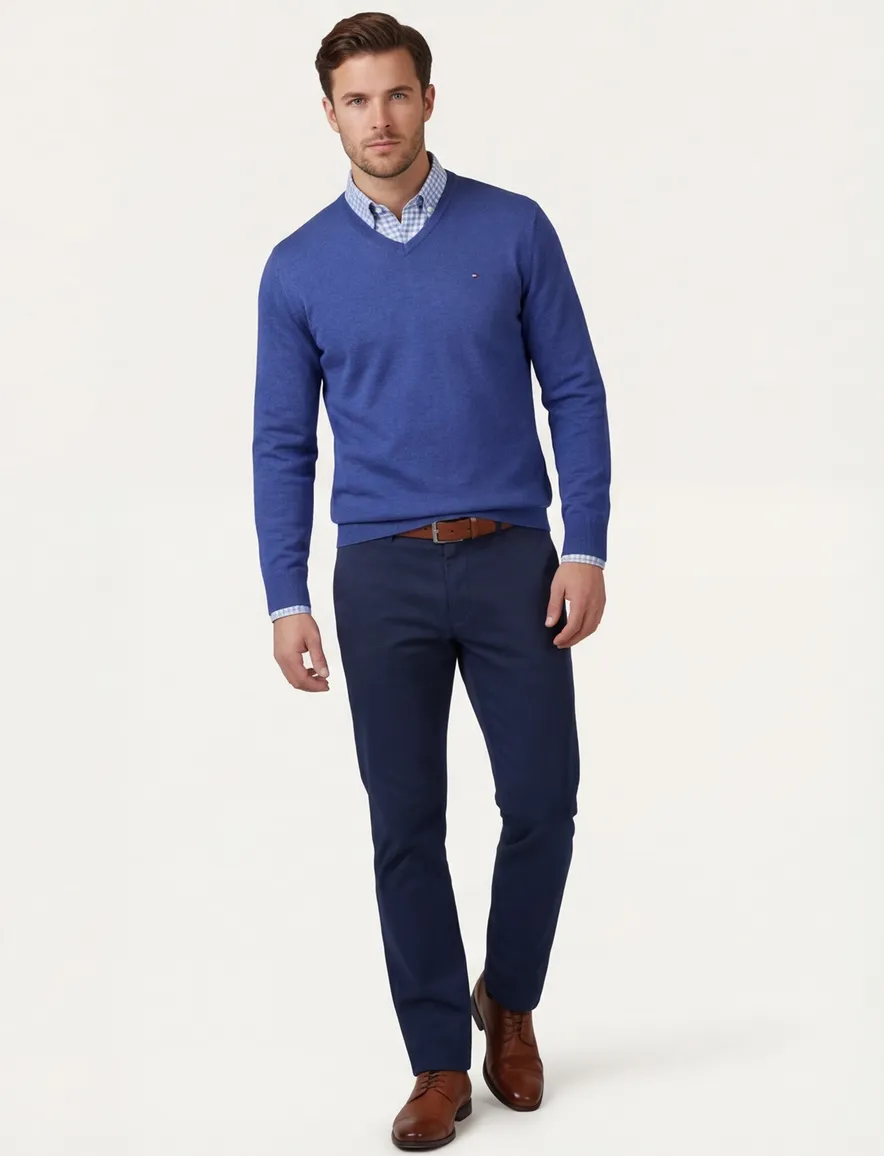 Portofino Vince V-neck Pullover Knit Blauw