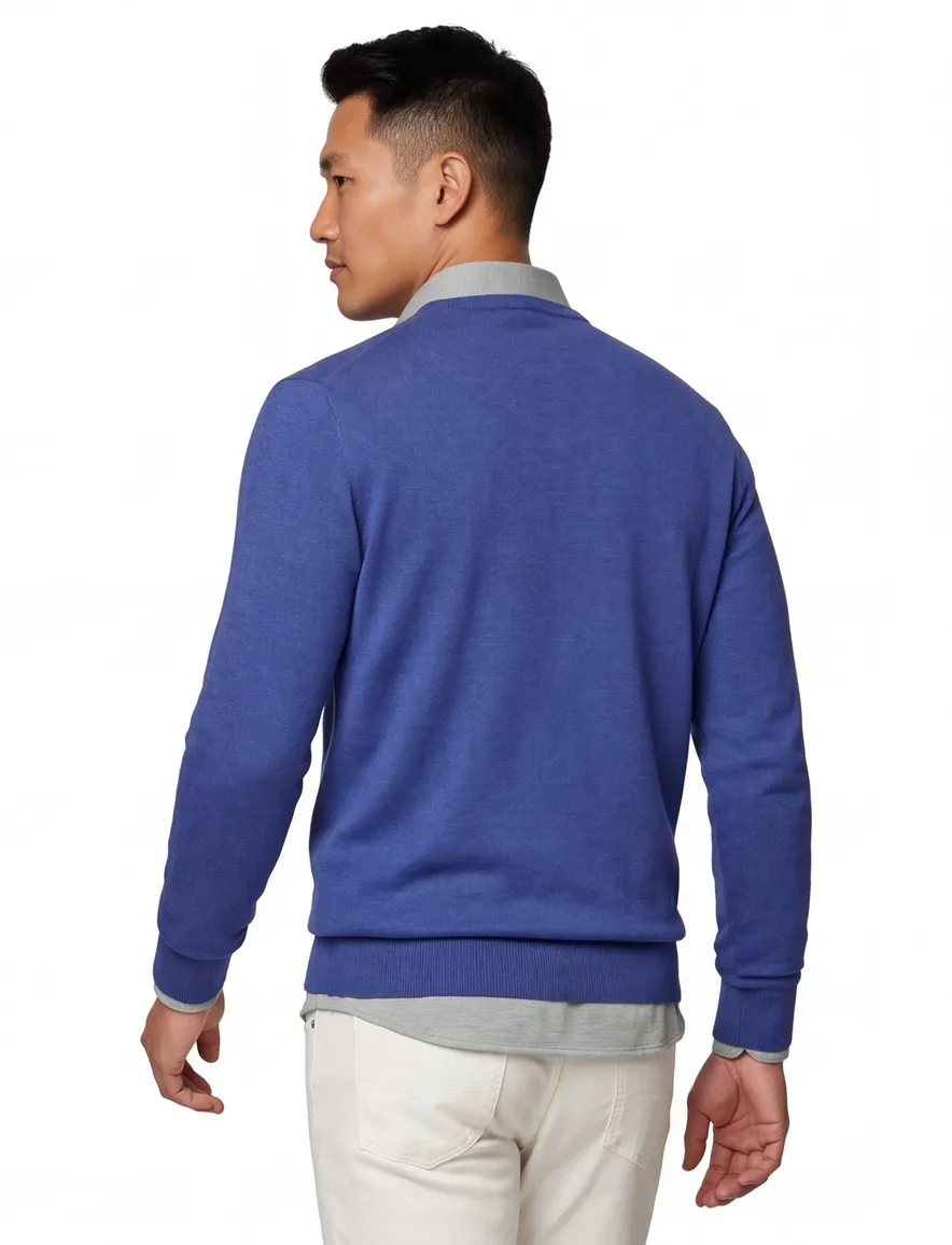 Portofino blauw effen v-hals normale fit katoen