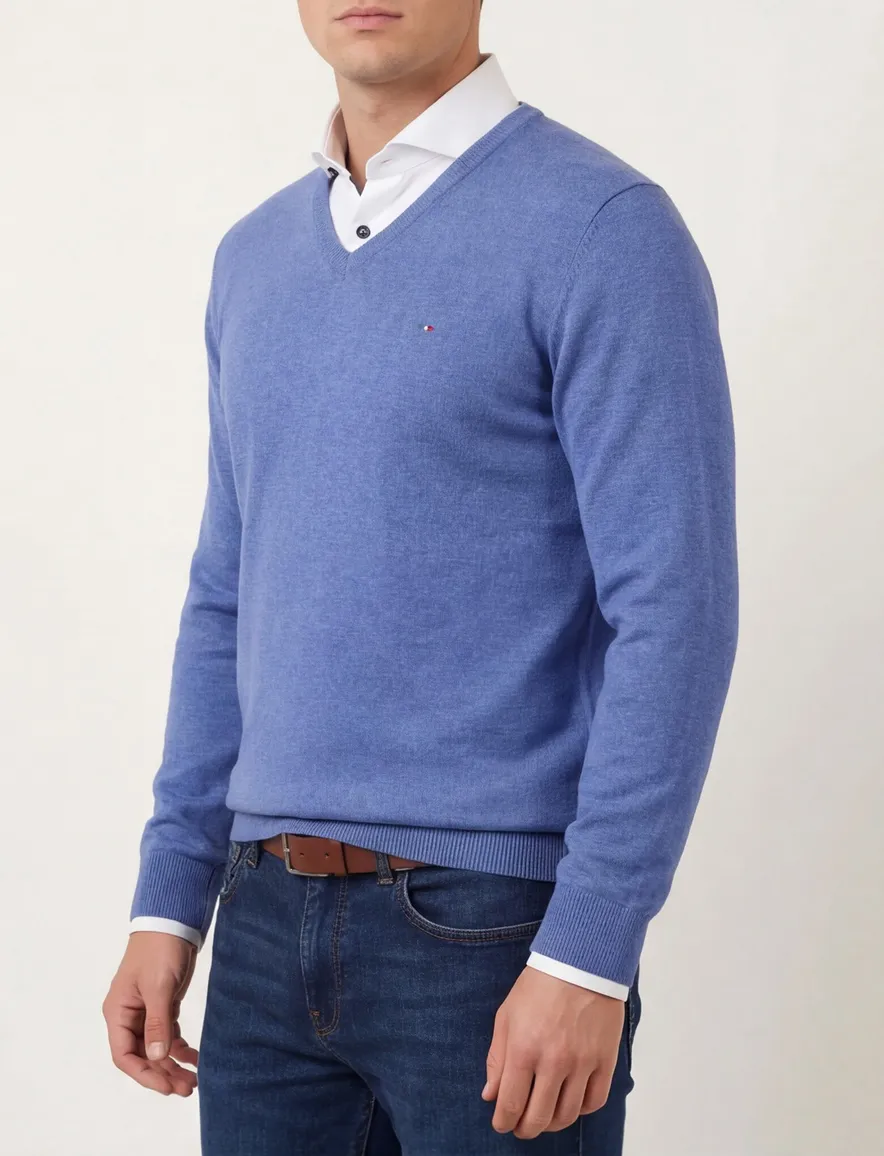 Portofino Vince V-neck Pullover Flat Knit blauw