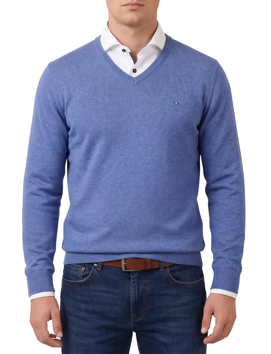 Portofino Vince V-neck Pullover Flat Knit blauw