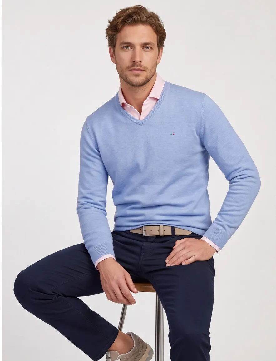 Portofino Vince V-neck Pullover Knit lichtblauw