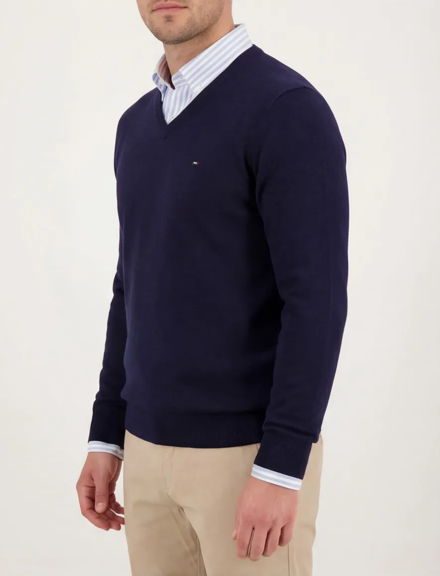 Portofino Vince V-neck Pullover Flat Knit navy
