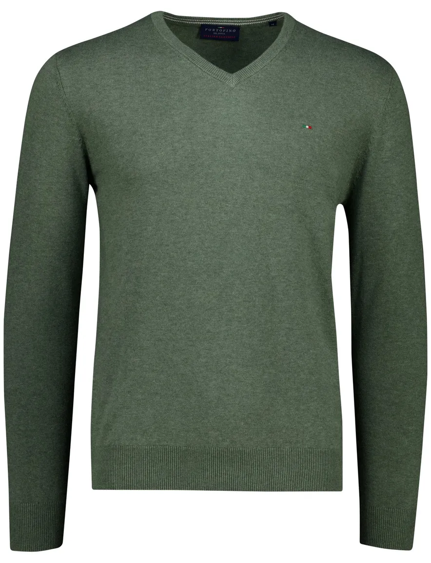 Portofino Vince V-neck Pullover Flat Knit Groen