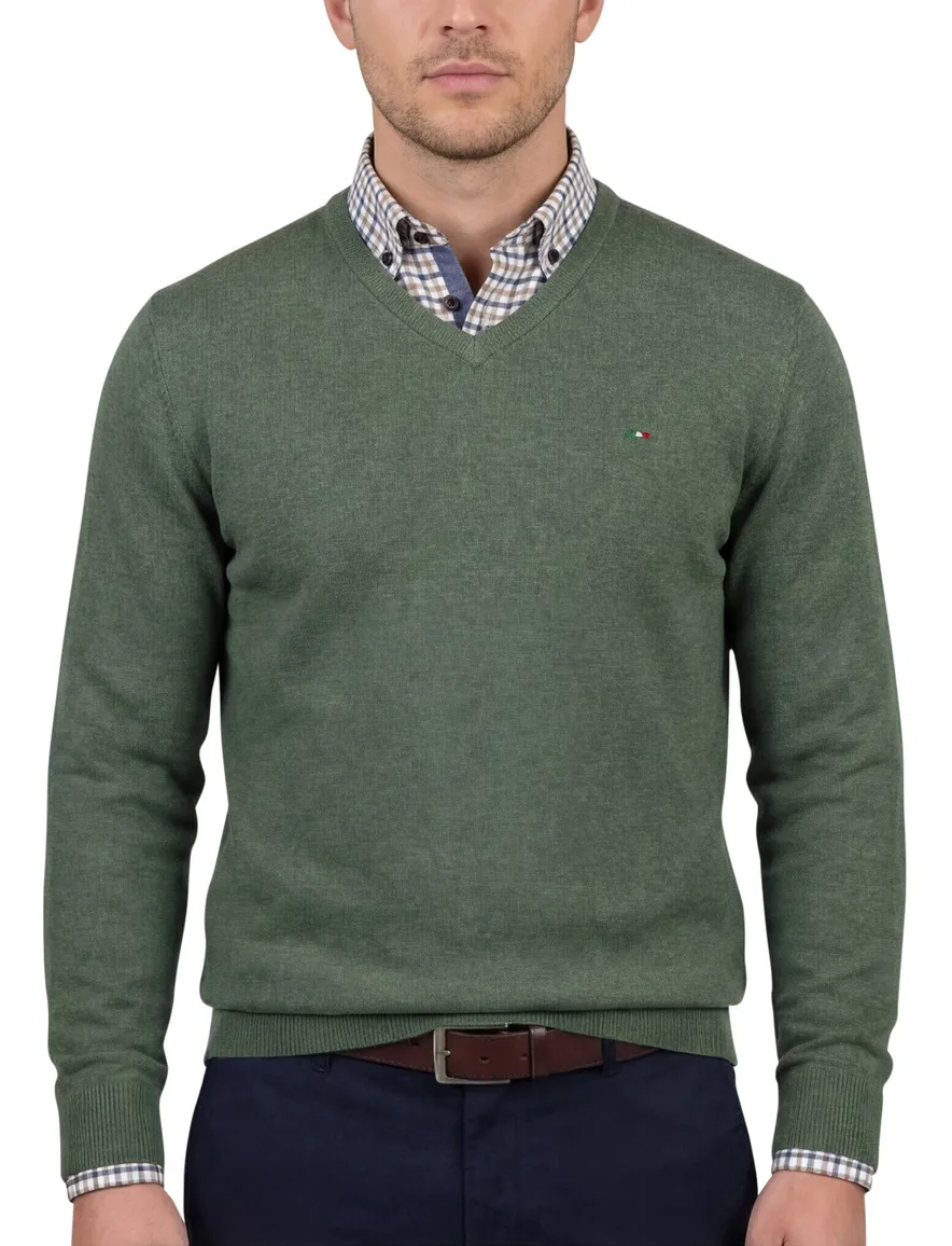 Portofino Vince V-neck Pullover Flat Knit Groen