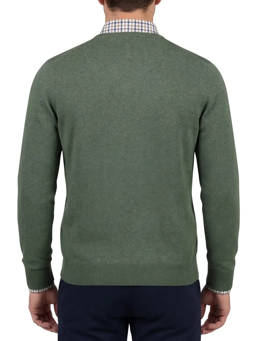 Portofino Vince V-neck Pullover Flat Knit Groen